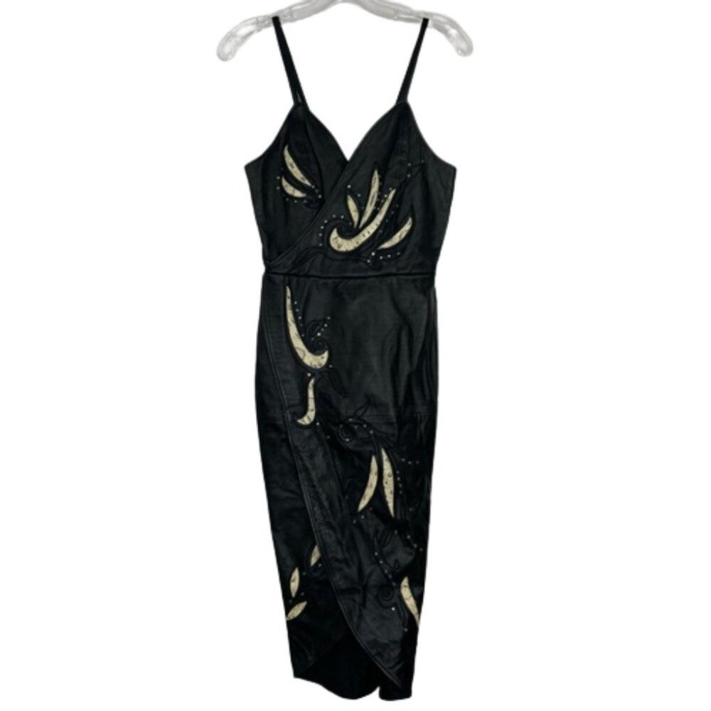 Vintage Shalmay Paris Los Angeles black leather dress size 7/8